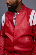 Men's Liam All-Leather Varsity Jacket [Red/White]