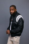 Men's Liam All-Leather Varsity Jacket [Black/White]