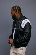 Men's Liam All-Leather Varsity Jacket [Black/White]