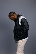 Men's Liam All-Leather Varsity Jacket [Black/White]