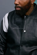 Men's Liam All-Leather Varsity Jacket [Black/White]