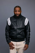 Men's Liam All-Leather Varsity Jacket [Black/White]