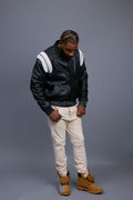 Men's Liam All-Leather Varsity Jacket [Black/White]