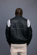Men's Liam All-Leather Varsity Jacket [Black/White]