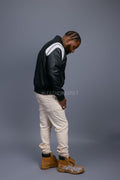 Men's Liam All-Leather Varsity Jacket [Black/White]