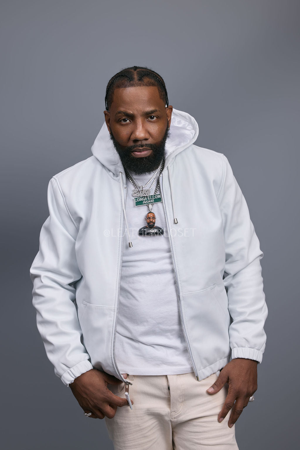 Men's Leather Hoodie [White]