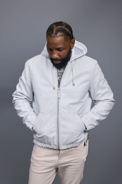 Men's Leather Hoodie [White]