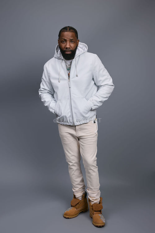 Men's Leather Hoodie [White]