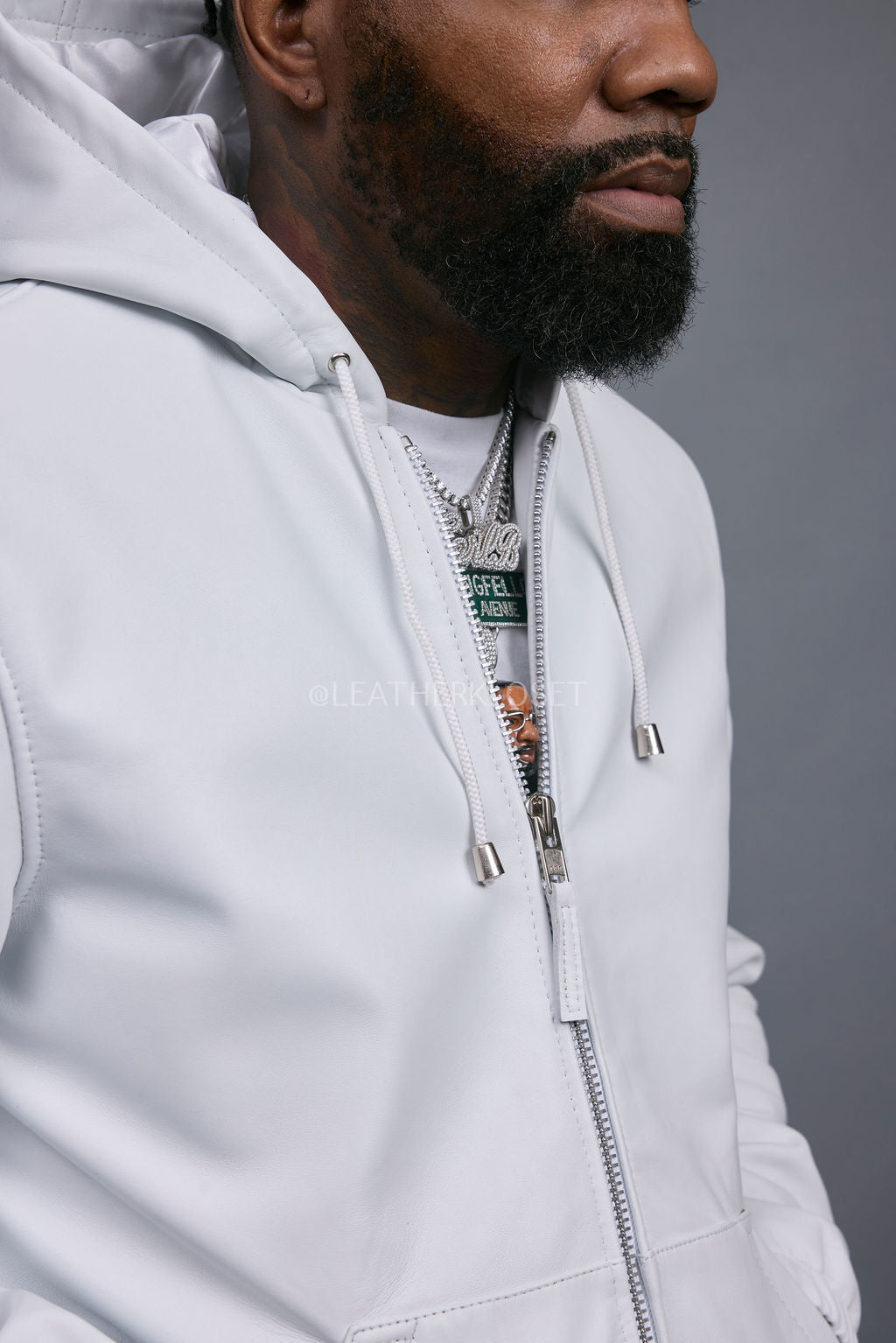 Men's Leather Hoodie [White]