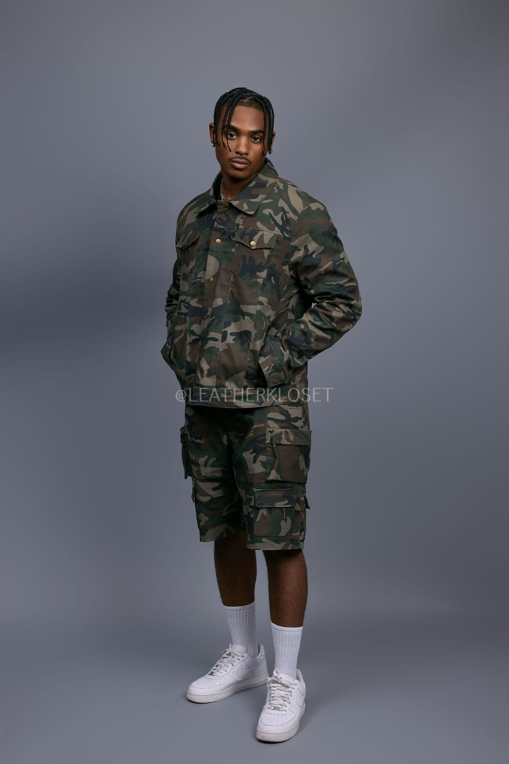 Men's Havoc Cargo Shorts & Jean Jacket Set [Camo]