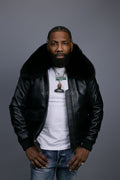 Men's Pilot Aviator Jacket With Fox Collar [Black Fox]