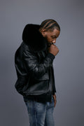 Men's Pilot Aviator Jacket With Fox Collar [Black Fox]