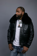 Men's Pilot Aviator Jacket With Fox Collar [Black Fox]