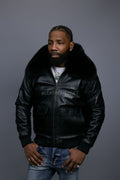 Men's Pilot Aviator Jacket With Fox Collar [Black Fox]