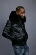 Men's Pilot Aviator Jacket With Fox Collar [Black Fox]