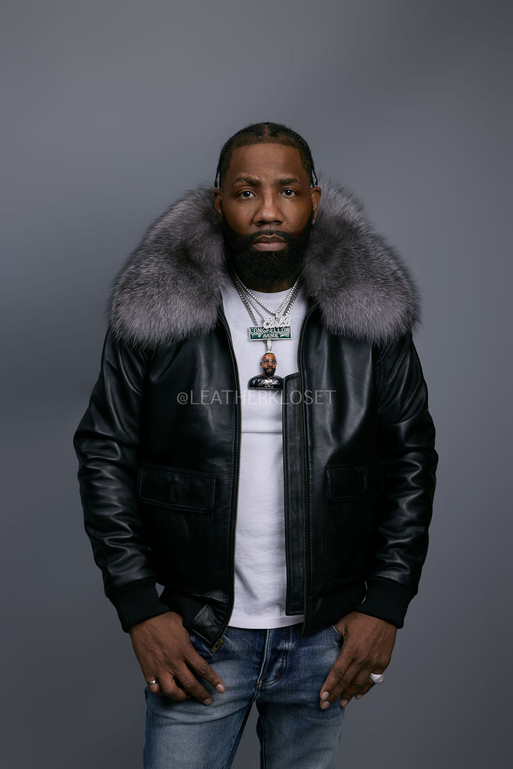 Men's Pilot Aviator Jacket With Fox Collar [Silver Fox]