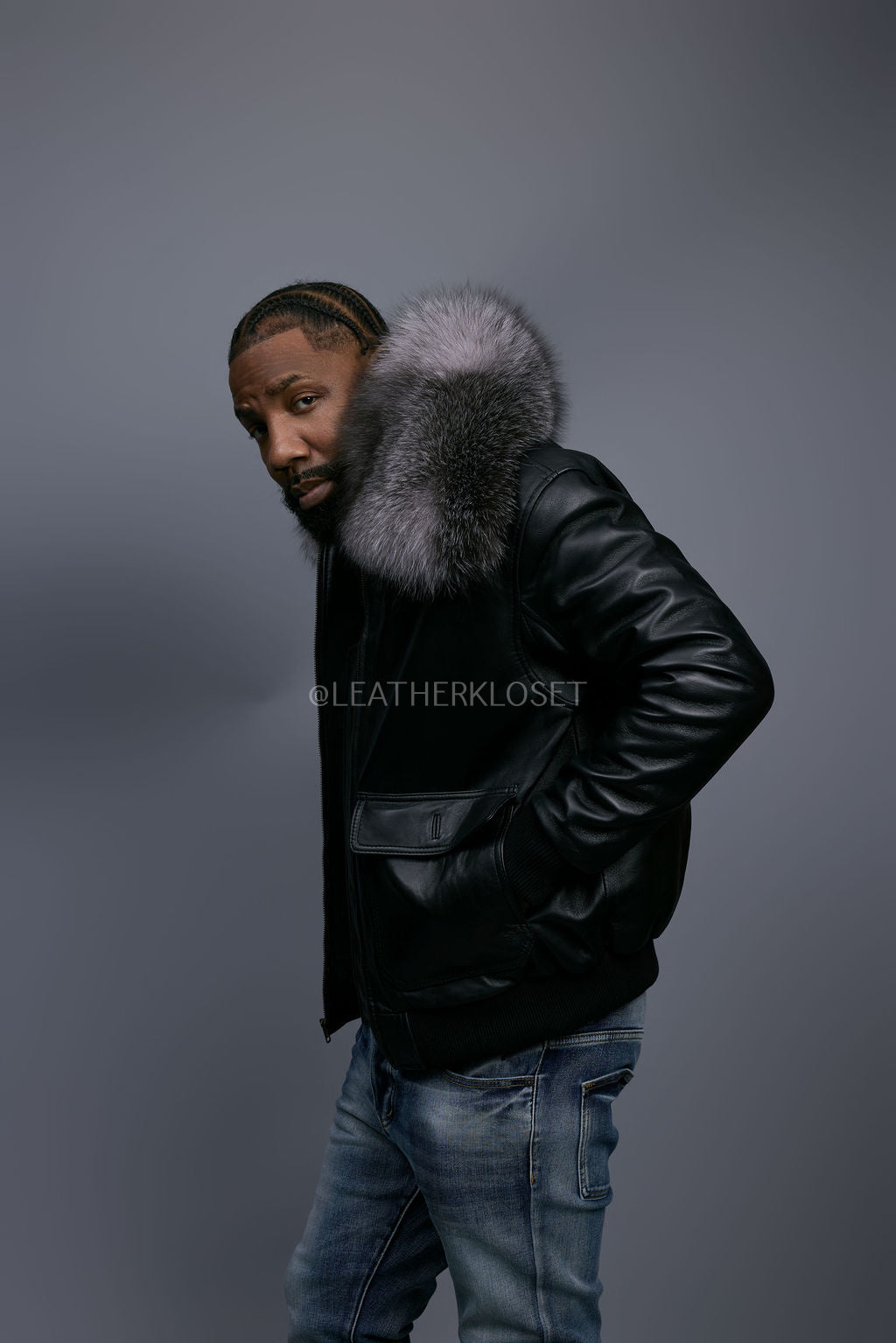 Men's Pilot Aviator Jacket With Fox Collar [Silver Fox]