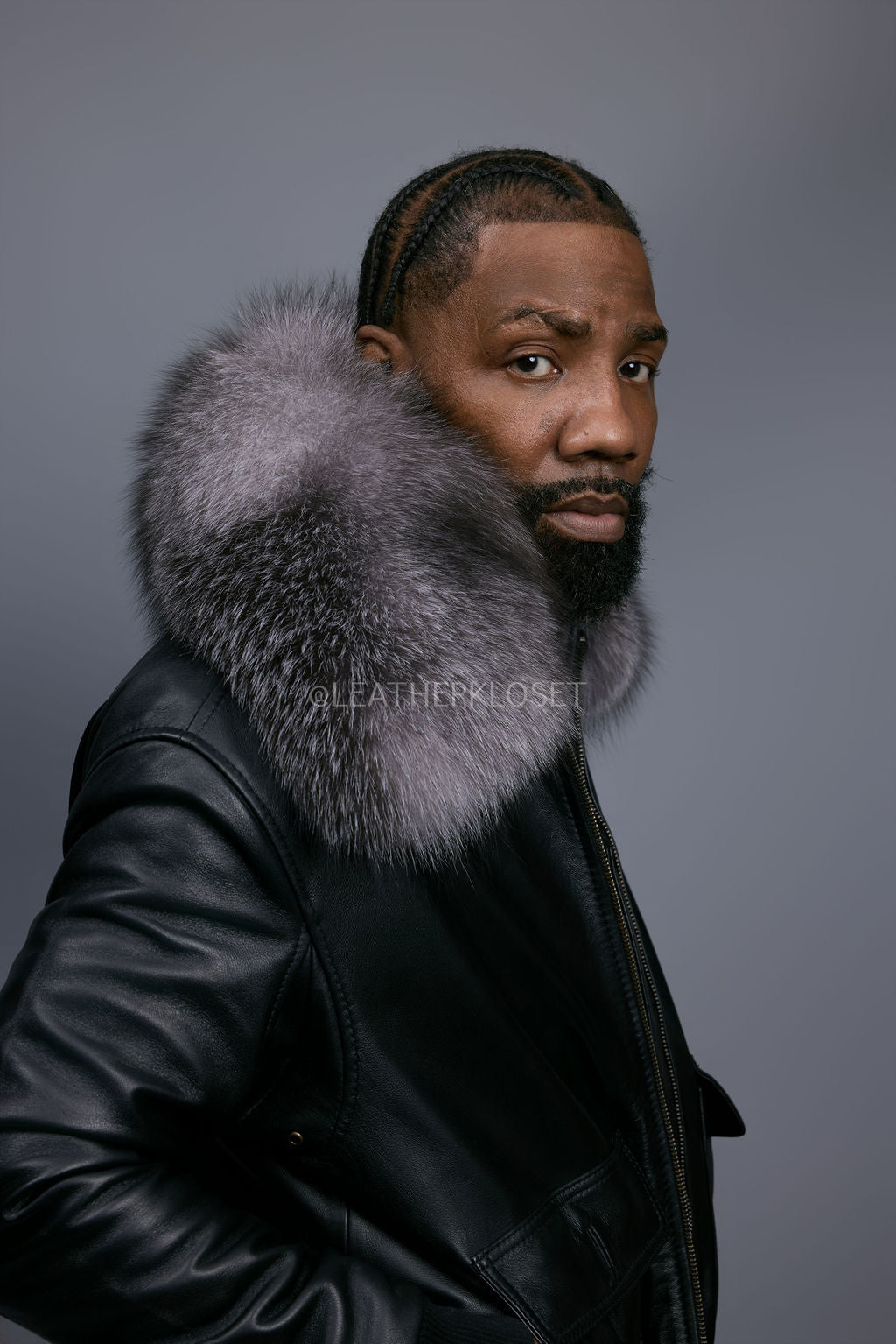 Men's Pilot Aviator Jacket With Fox Collar [Silver Fox]