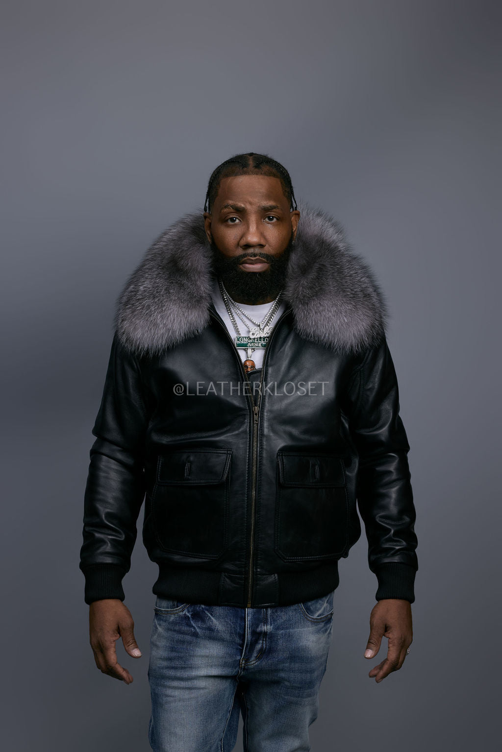 Men's Pilot Aviator Jacket With Fox Collar [Silver Fox]
