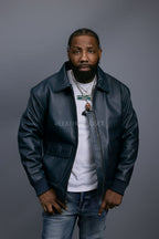 Men's Leather Pilot Aviator Bomber Jacket [Navy]