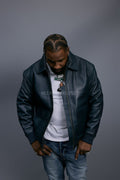 Men's Leather Pilot Aviator Bomber Jacket [Navy]