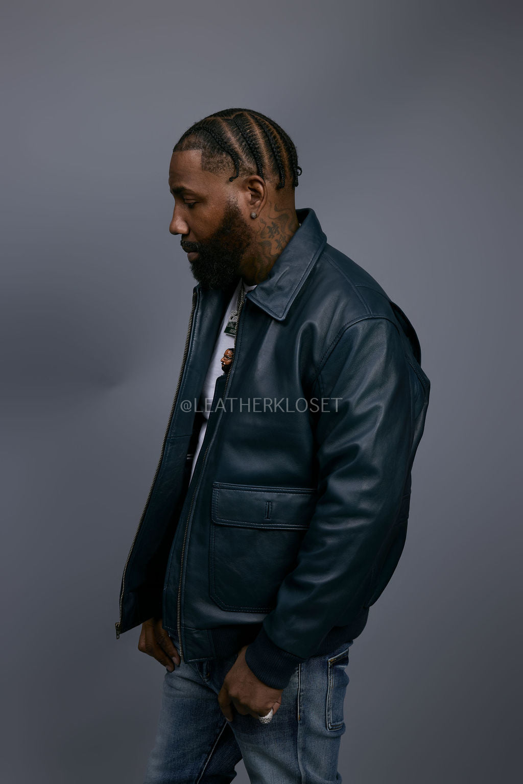 Men's Leather Pilot Aviator Bomber Jacket [Navy]