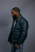 Men's Leather Pilot Aviator Bomber Jacket [Navy]