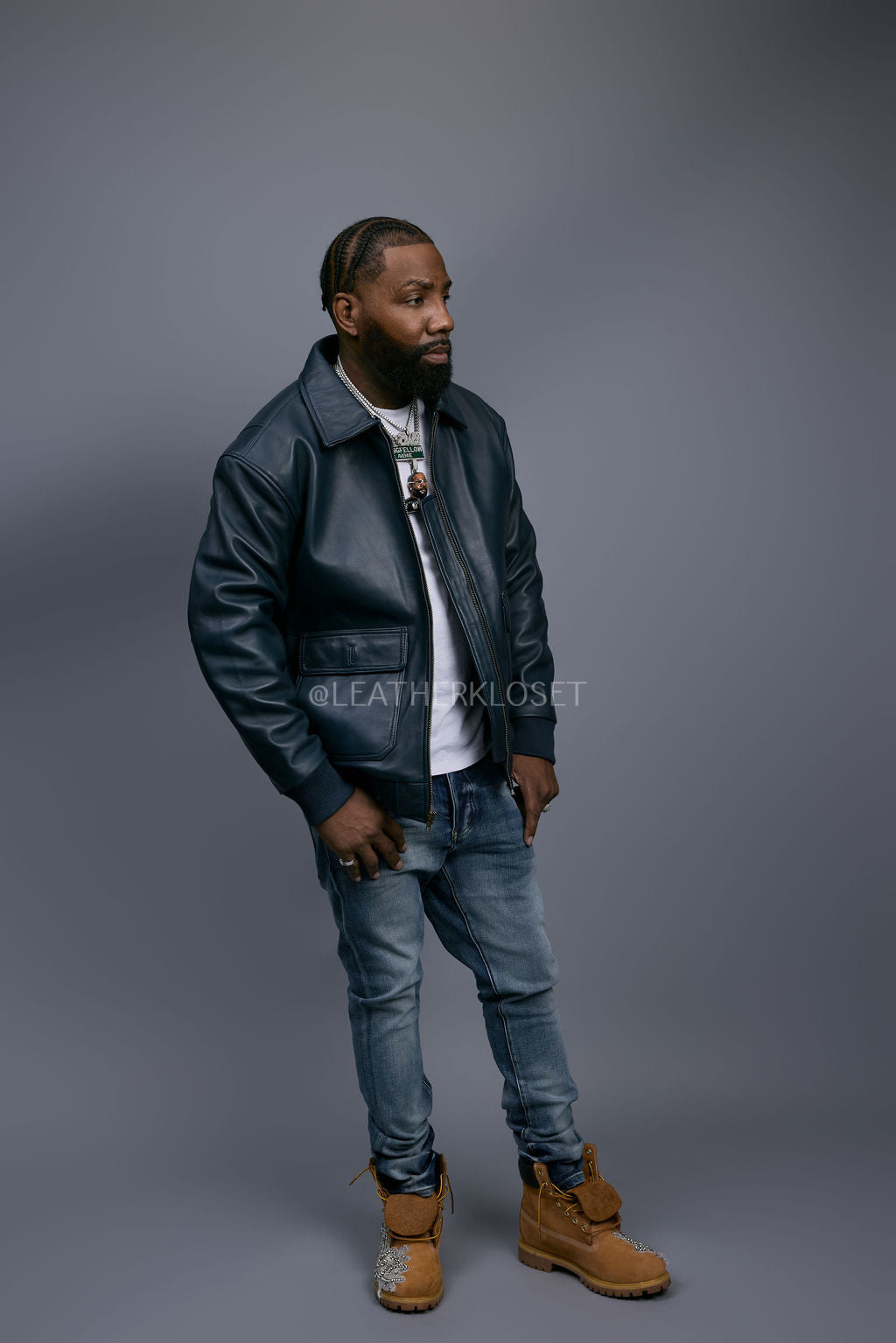 Men's Leather Pilot Aviator Bomber Jacket [Navy]