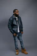 Men's Leather Pilot Aviator Bomber Jacket [Navy]