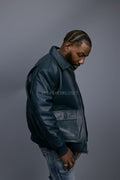 Men's Leather Pilot Aviator Bomber Jacket [Navy]
