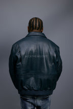 Men's Leather Pilot Aviator Bomber Jacket [Navy]