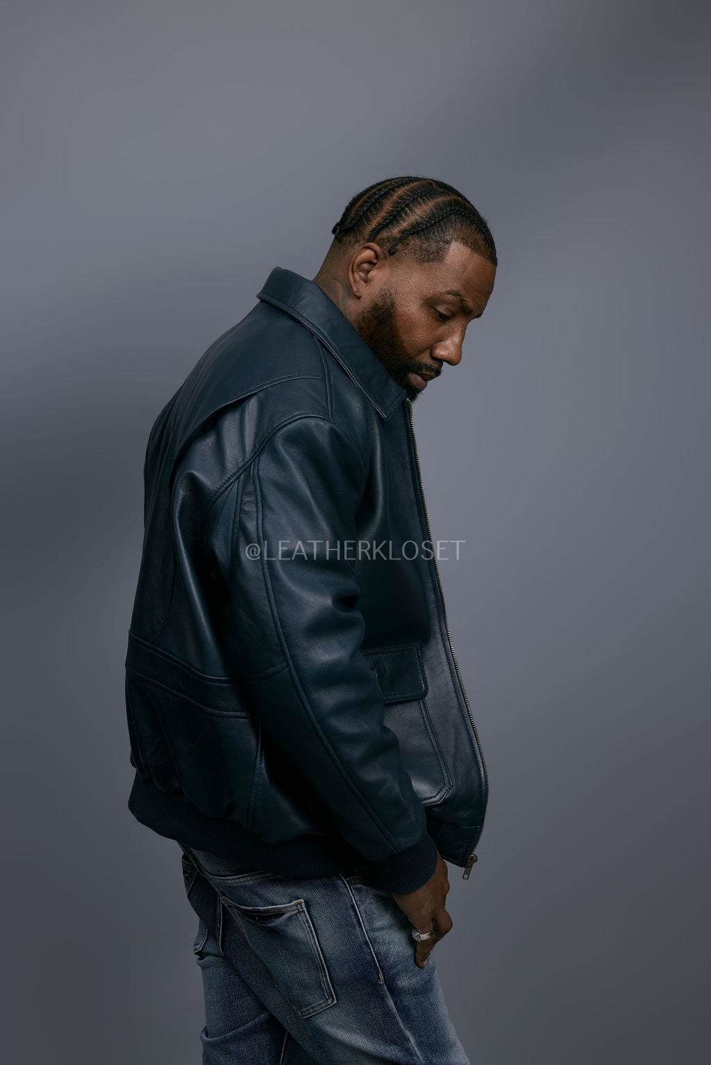 Men's Leather Pilot Aviator Bomber Jacket [Navy]