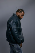 Men's Leather Pilot Aviator Bomber Jacket [Navy]
