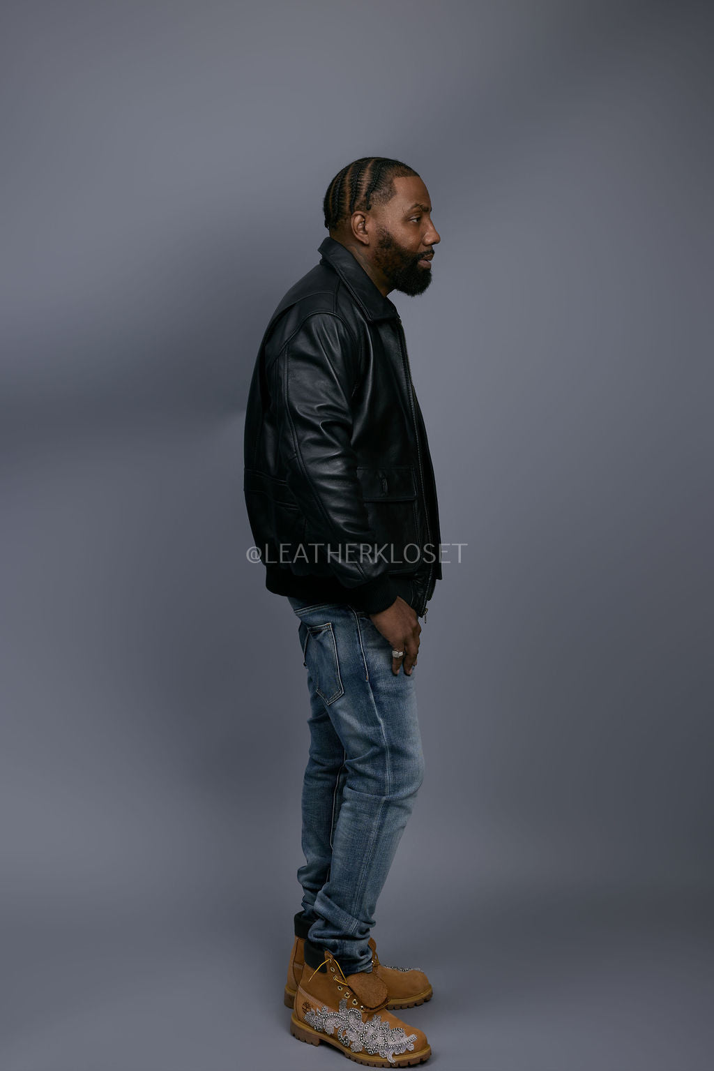 Men's Leather Pilot Aviator Bomber Jacket [Black]