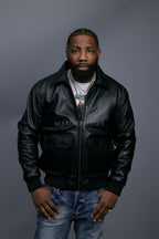 Men's Leather Pilot Aviator Bomber Jacket [Black]