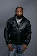 Men's Leather Pilot Aviator Bomber Jacket [Black]