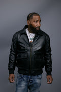 Men's Leather Pilot Aviator Bomber Jacket [Black]