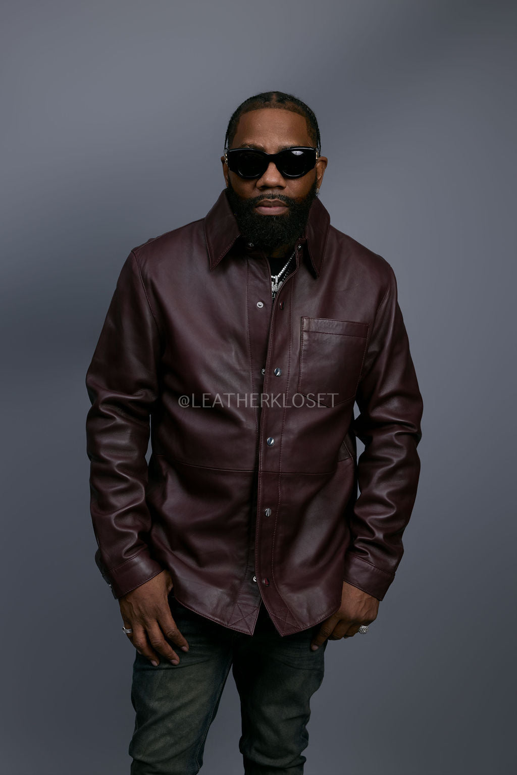 Men's Luka Leather Shirt [Burgundy]