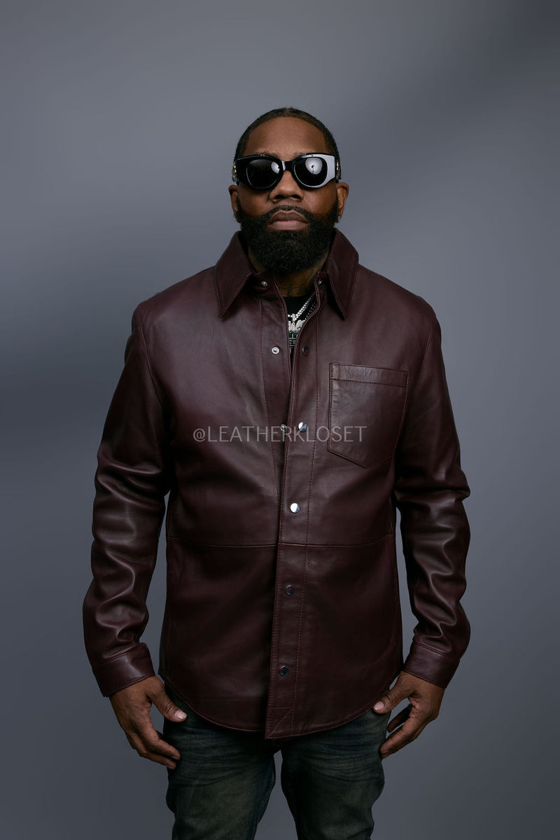 Men's Luka Leather Shirt [Burgundy]