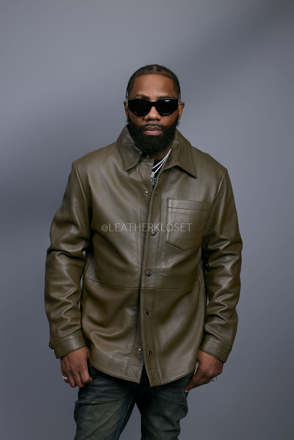 Men's Luka Leather Shirt [Olive]