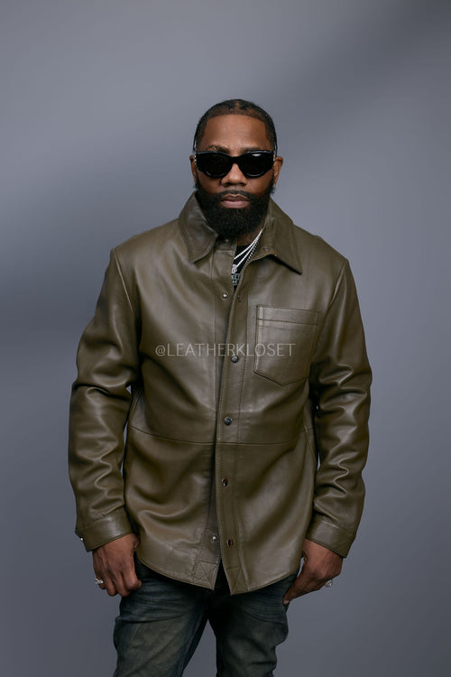 Men's Luka Leather Shirt [Olive]