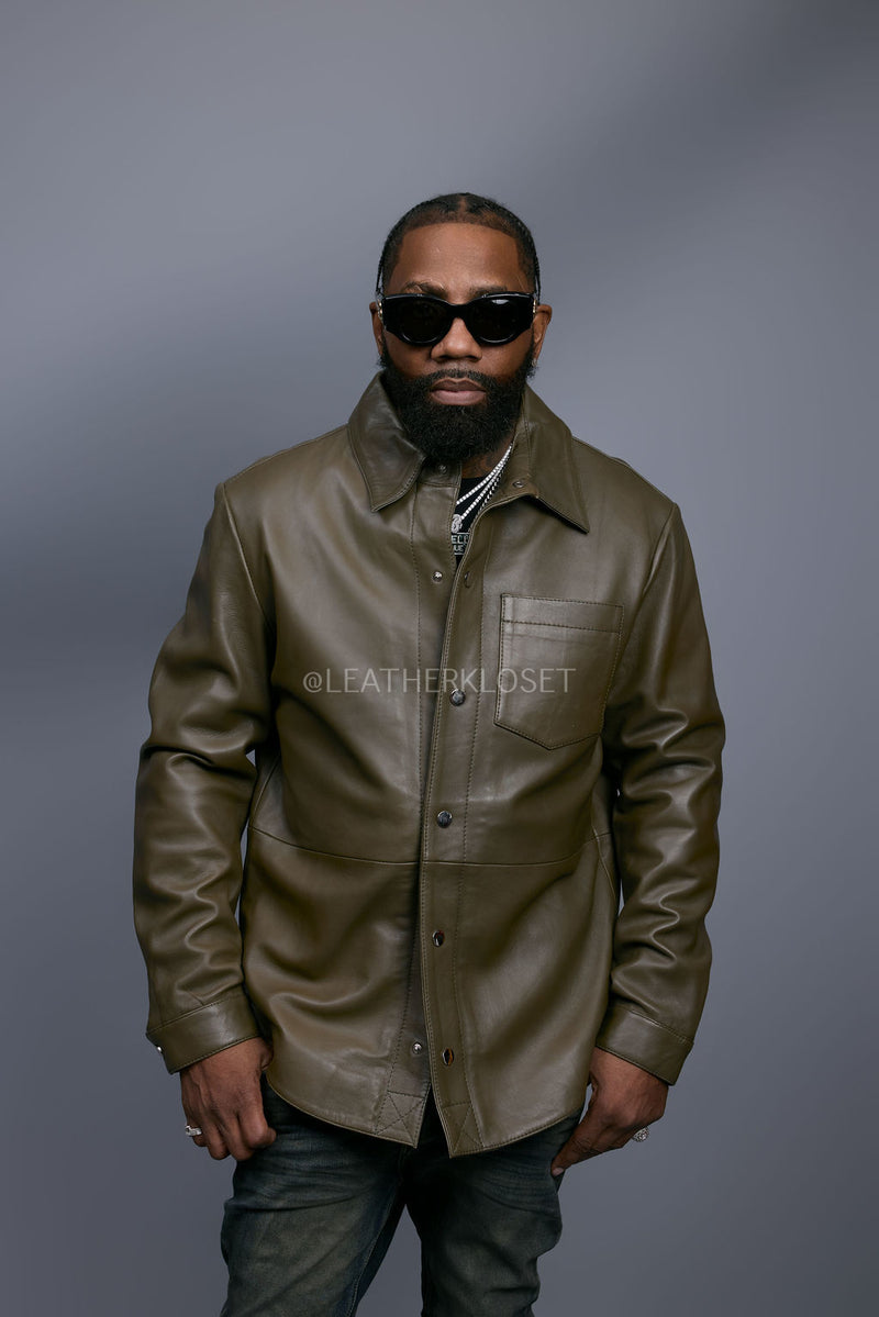 Men's Luka Leather Shirt [Olive]