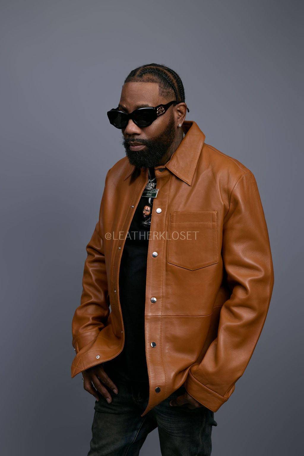 Men's Luka Leather Shirt [Saddle Brown]