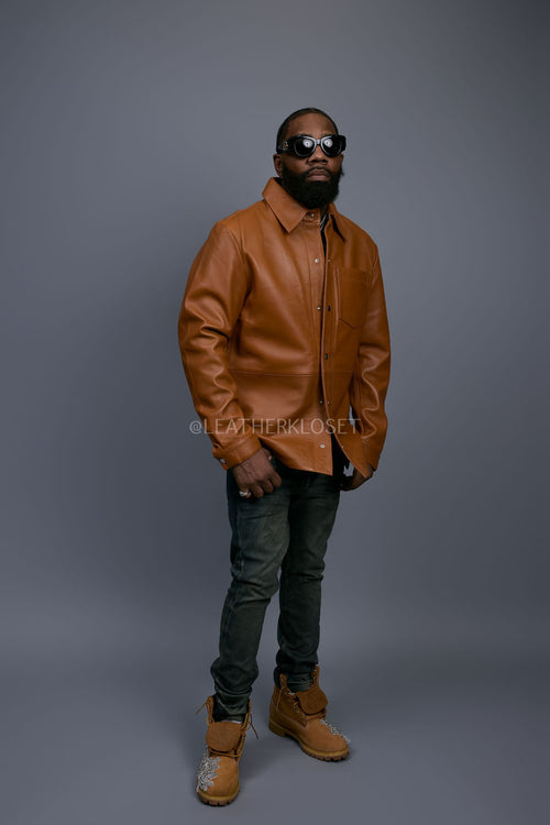 Men's Luka Leather Shirt [Saddle Brown]