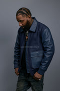 Men's Wool And Leather Pilot Jacket [Navy]