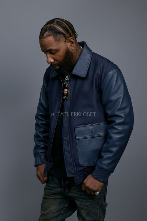 Men's Wool And Leather Pilot Jacket [Navy]