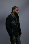 Men's Straight Cut Leather And Wool Jacket [Black]