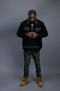 Men's Straight Cut Leather And Wool Jacket [Black]