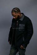 Men's Straight Cut Leather And Wool Jacket [Black]