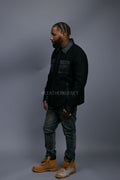 Men's Straight Cut Leather And Wool Jacket [Black]